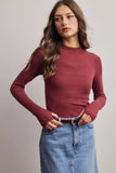 Stretch Ribbed Mock Neck Top