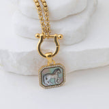 Gold and Steel Horse Shoe Carabiner Charm Holder Necklace