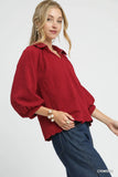 Textured V-neck Collared Blouse