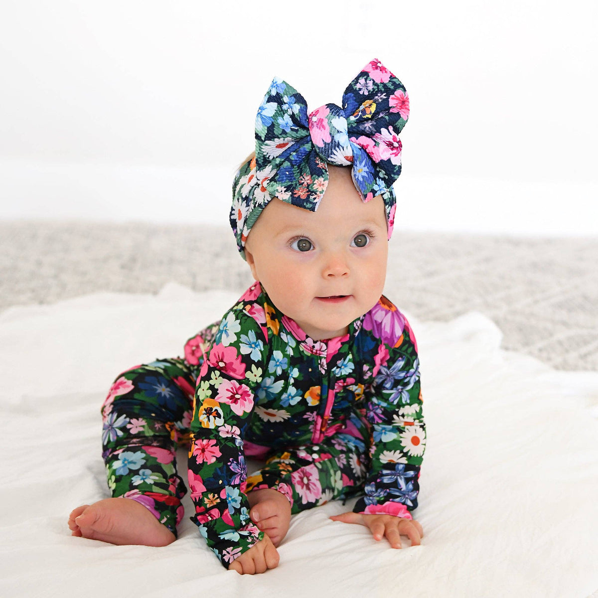 Cassandra RUFFLE ZIP Bamboo One Piece Floral Baby Clothing