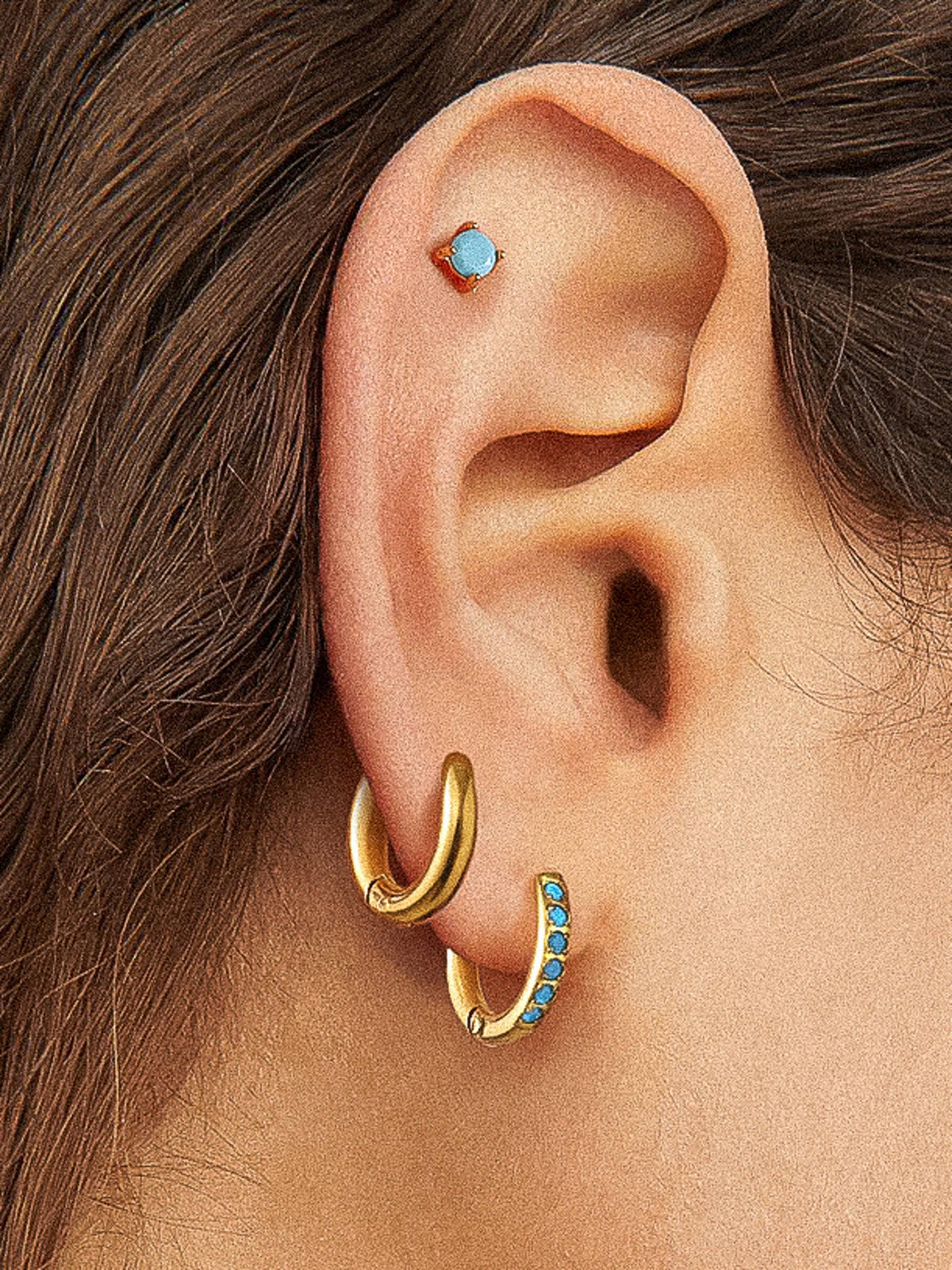 Ivalo 18K Gold Non-Tarnish Turquoise Huggie Earring Set