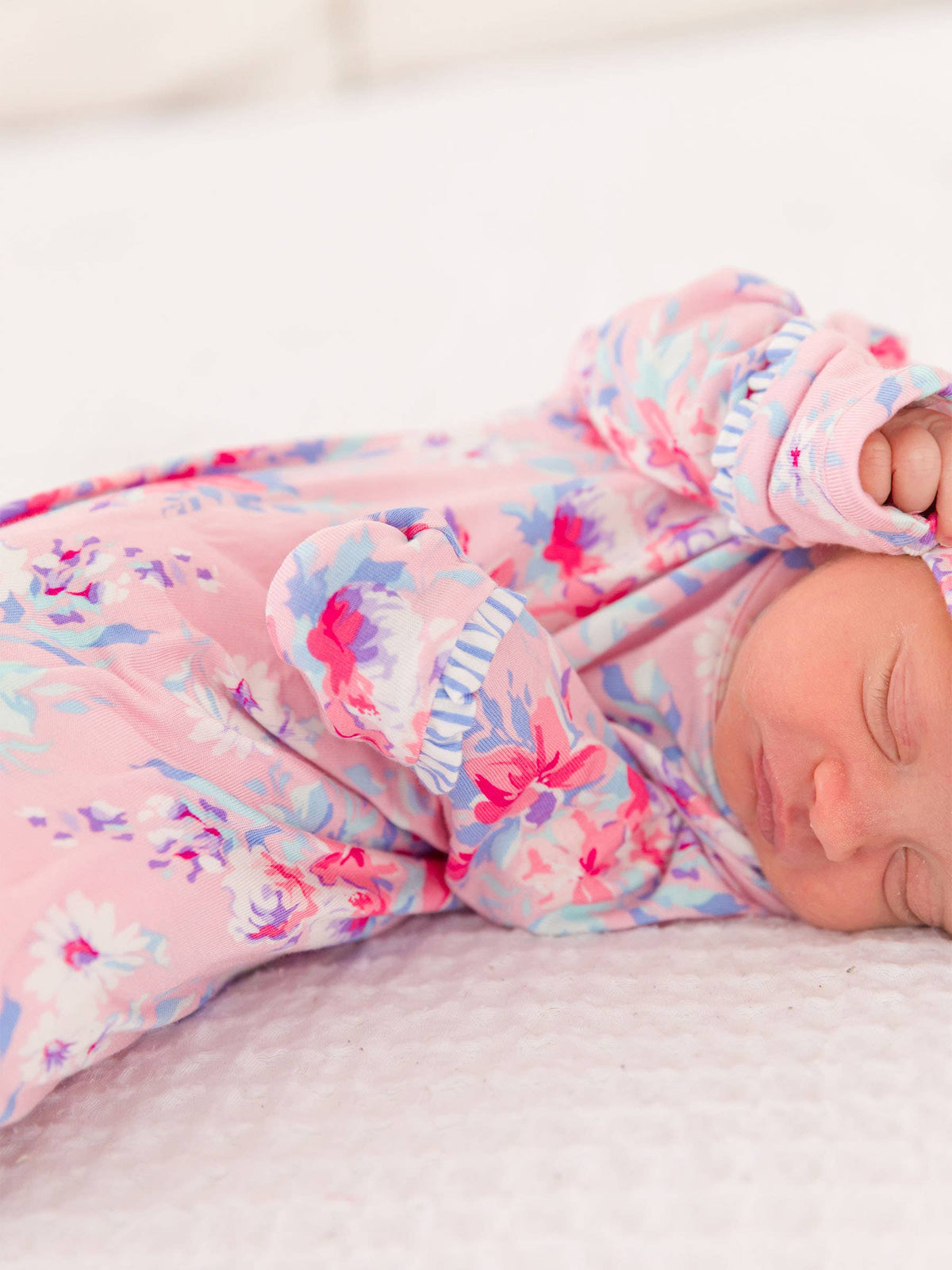 SoftSnooze™ Baby Girls Bamboo Viscose Pretty in Pink Floral Ruffle Knotted Sleep Gown & Bow Hat Set