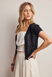 Open-Knit Short-Sleeve Crochet Cardigan Top