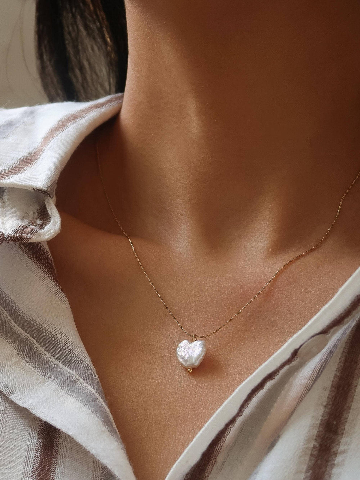 18K Gold Non-Tarnish Freshwater Heart Necklace