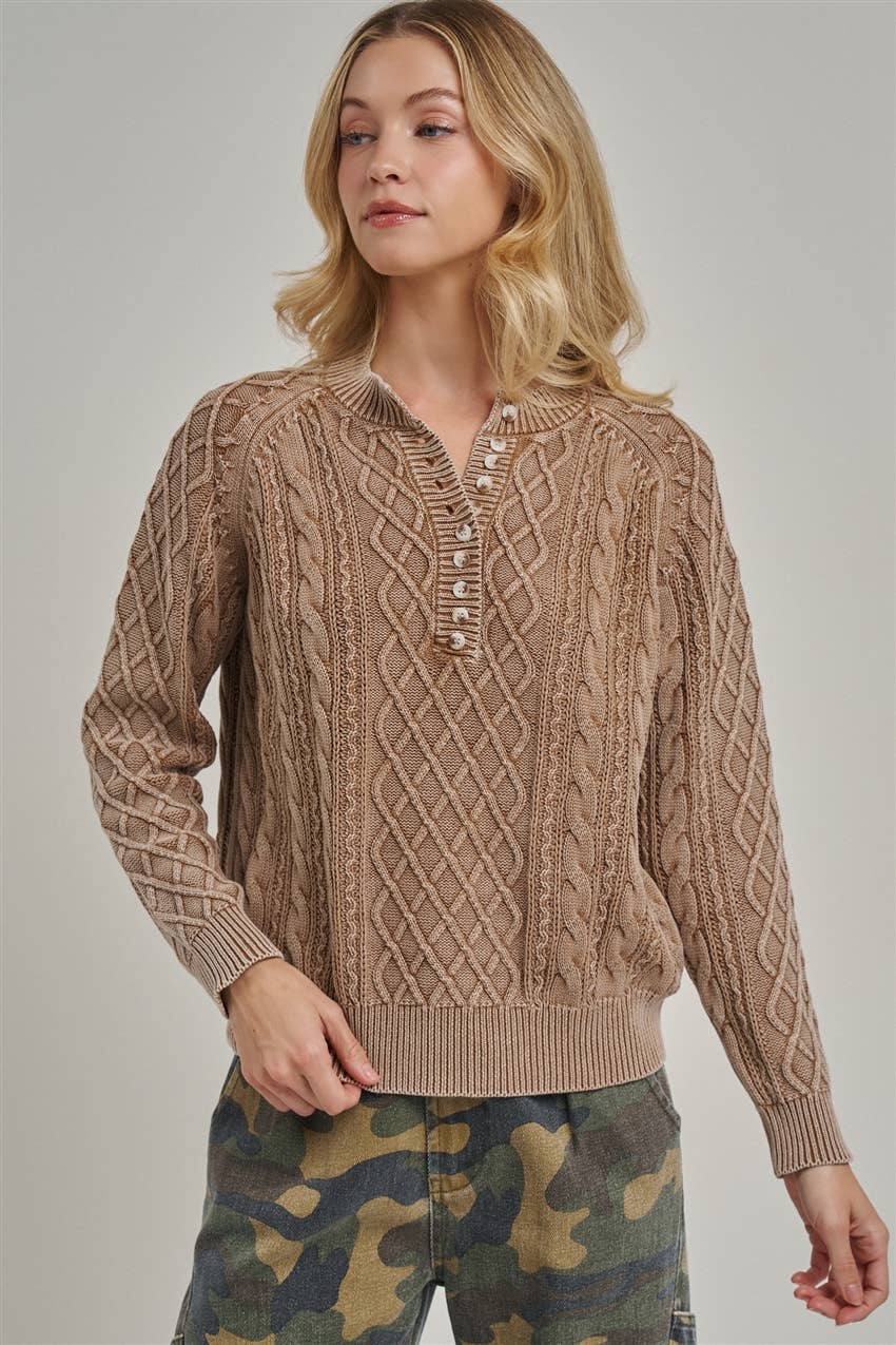 Mineral Washed Cable Knit Sweater