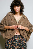 Batwing Sleeve Button Down Solid Crochet Cardigan Top