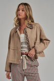 Twill Barn Coat with Leopard Detail