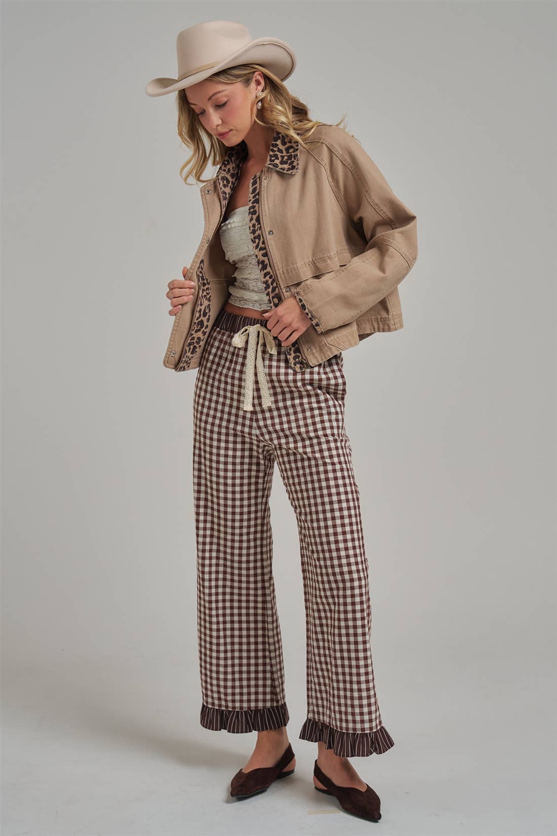 Twill Barn Coat with Leopard Detail