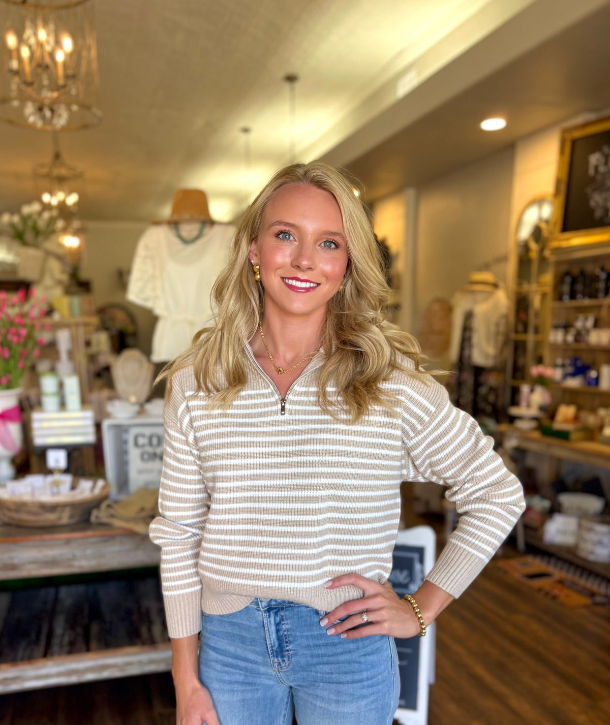Striped Quarter Zip Sweater