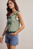 Tie-Front Striped Knit Vest