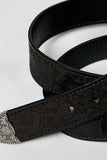 Western-Inspired Floral Embossed Genuine Leather Belt