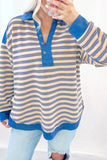 Blue Stripe V Neck Collared Top