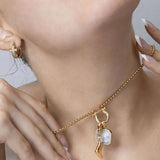 Gold and Steel Horse Shoe Carabiner Charm Holder Necklace
