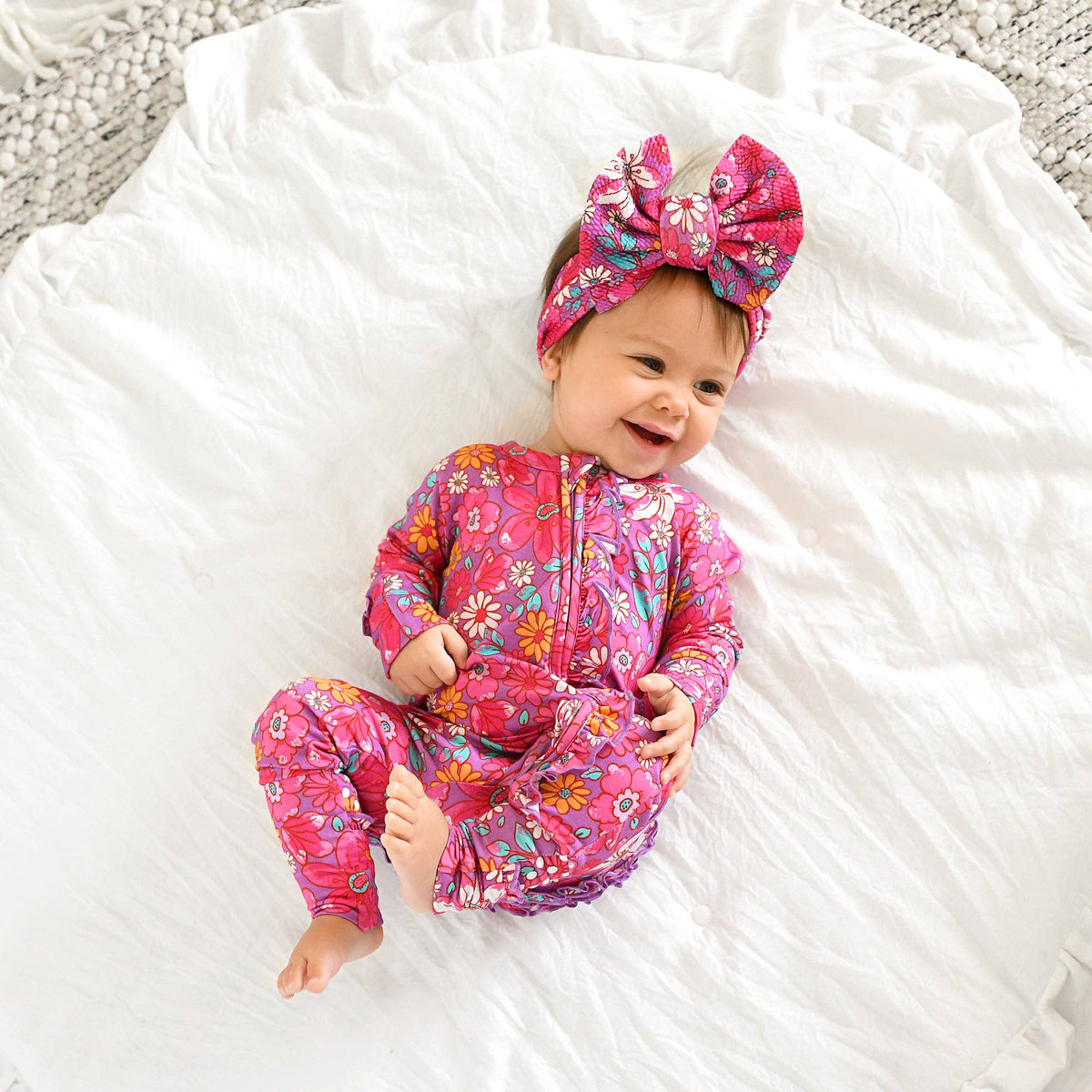 Posie RUFFLE ZIP Bamboo One Piece Floral Baby Outfit