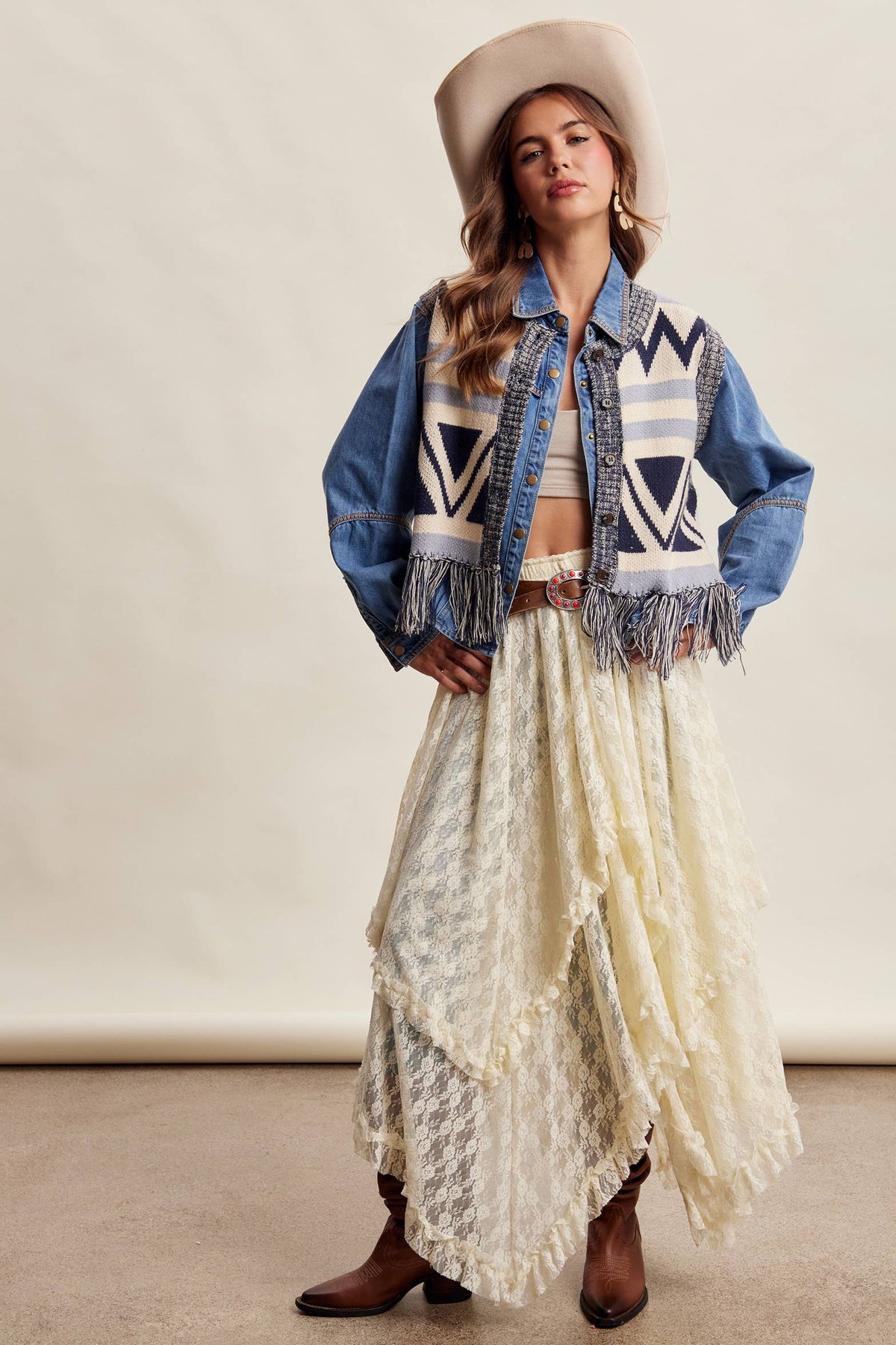 Western Fringe Knit Sweater Vest