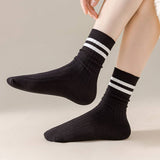 Classic Two Stripes Print Crew Socks for Women