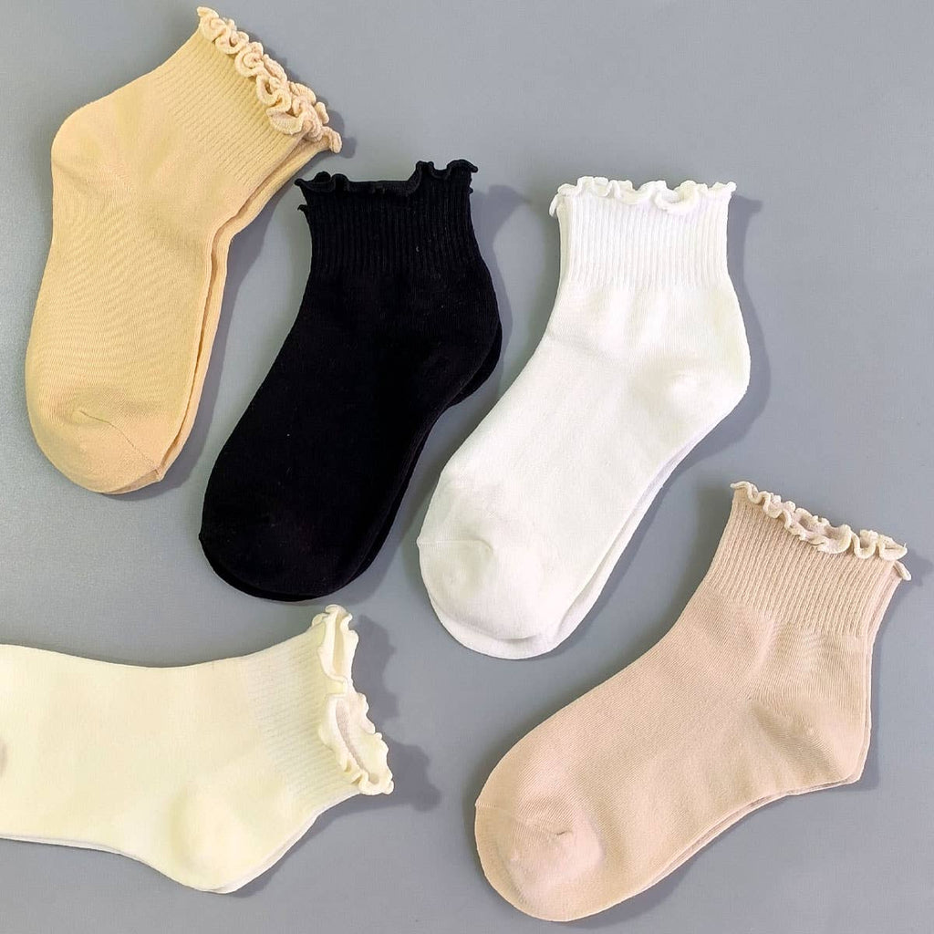 Womens Solid Color Ruffle Ankle Socks