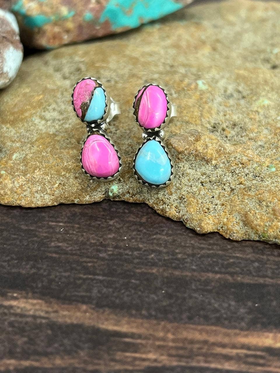 Handmade Sterling Silver Cotton Candy Studs with Signed Nizhoni