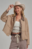 Twill Barn Coat with Leopard Detail