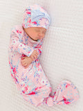SoftSnooze™ Baby Girls Bamboo Viscose Pretty in Pink Floral Ruffle Knotted Sleep Gown & Bow Hat Set