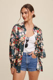 Floral Satin Button-Up Shirt