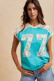 Turquoise Lace Patch Number Tee