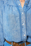 Ruffle Neck Denim Shirt