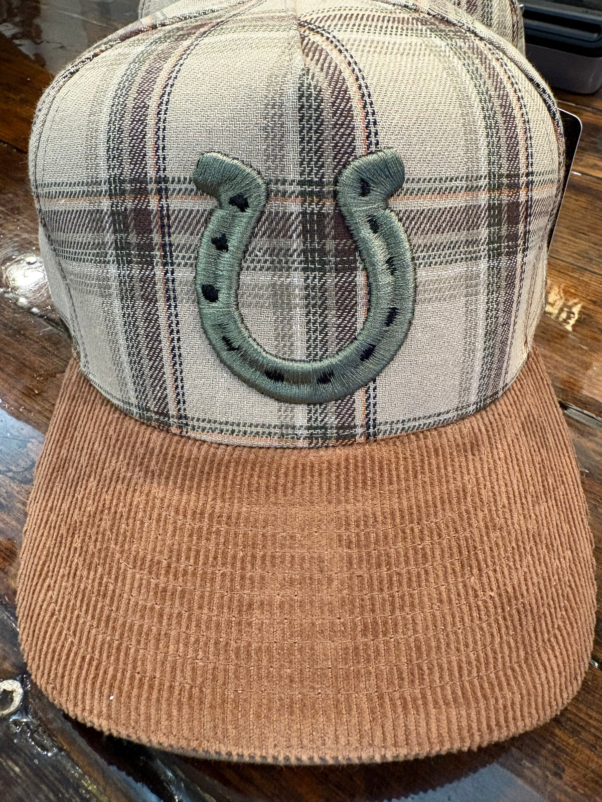 Horseshoe Plaid Corduroy Trucker Hat
