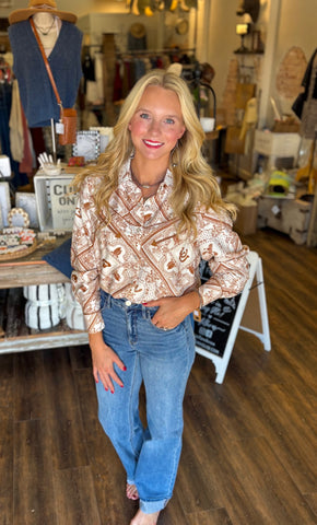 Western Print Pearl Snap