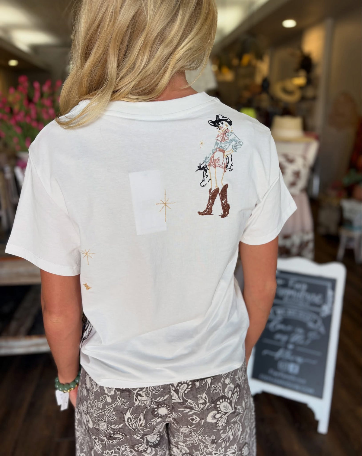 Western Motif Embroidered Graphic T Shirt