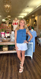 Washed Denim Tank with Scallop Detail