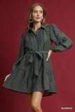 Crinkle Button-Front Tiered Mini Dress