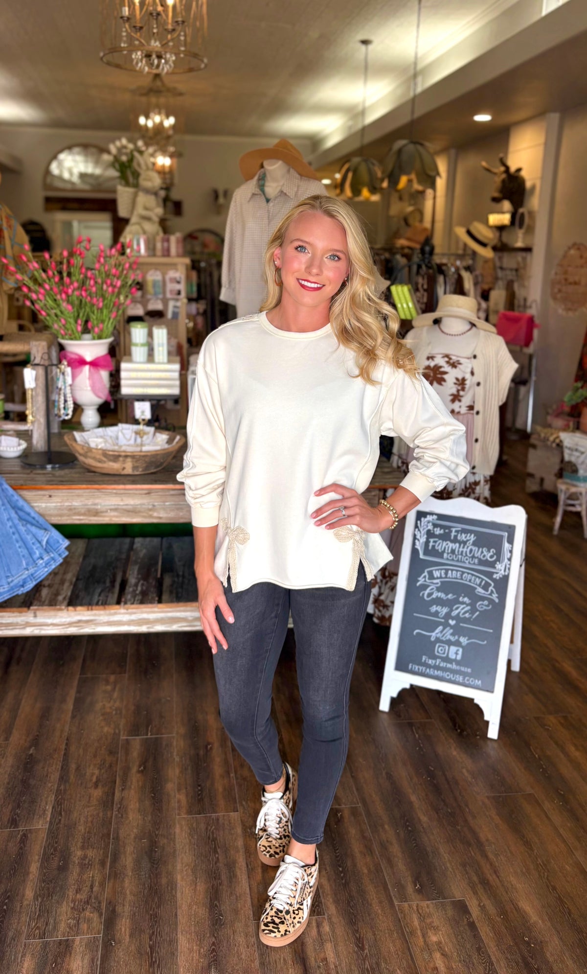 Bow Tie Washed Terry Pullover