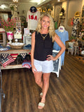 Twill Sleeveless Top with Scallop Edge