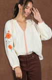 Raglan Sleeve Embroidered Blouse