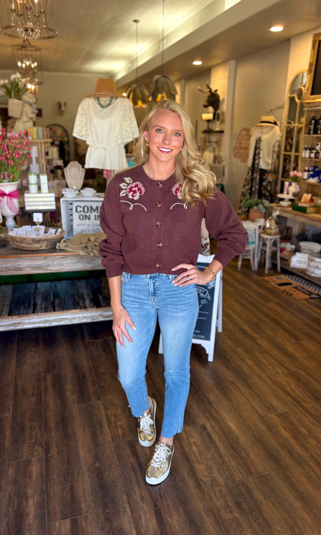 Floral Embroidered Knit Cardigan