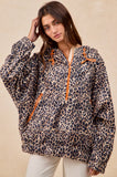 Leopard Print Oversized Brushed Hoodie Jacket