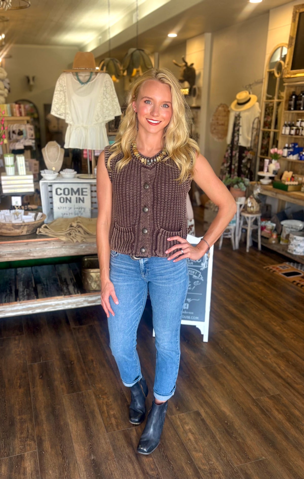 Concho Button Sweater Vest