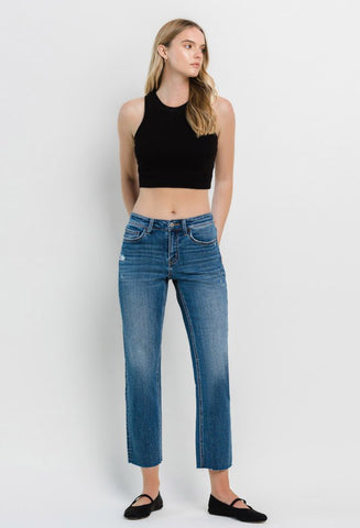 Mid Rise Ankle Straight Raw Hem