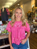 Pink Embroidery Detail Top