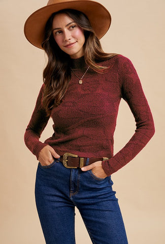 Floral Jacquard Mock Neck