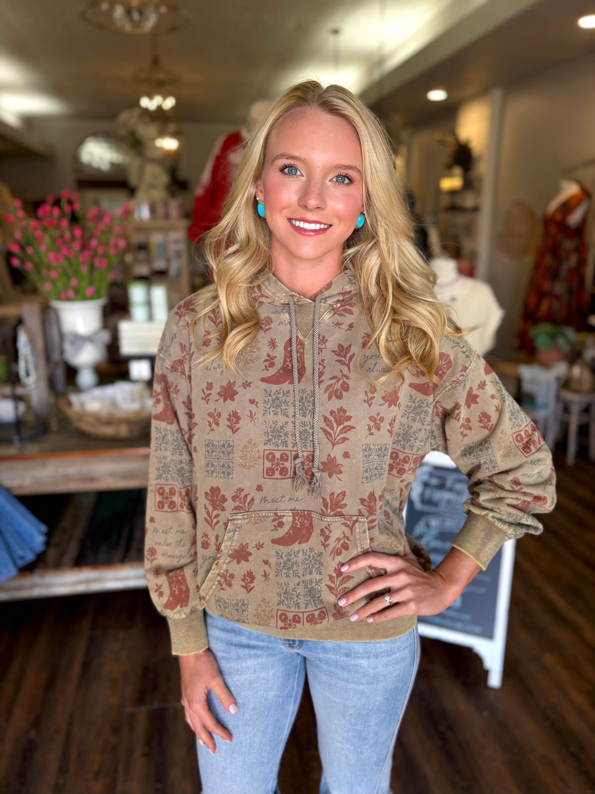 Western Floral Mineral-Wash Hoodie