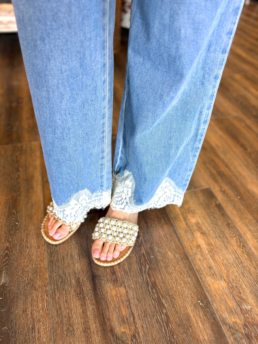 Wide Leg Pant with Lace Trim