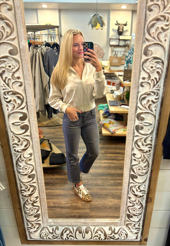 Mid Rise Grey Ankle Straight