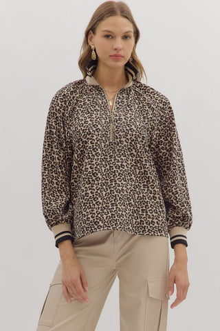 Leopard 3/4 length Puff Sleeve