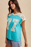 Turquoise Lace Patch Number Tee