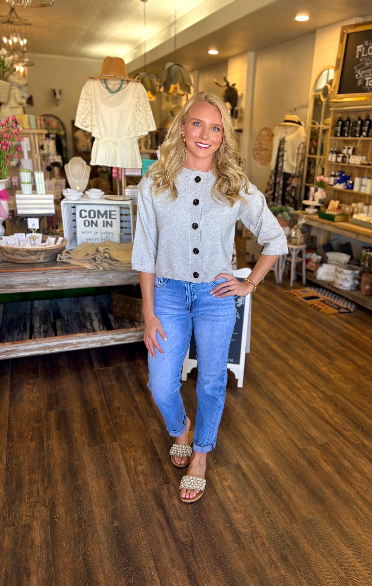 Grey Half Sleeve Knit Cardigan