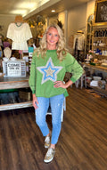 Green Star Patch Mineral Washed Pullover