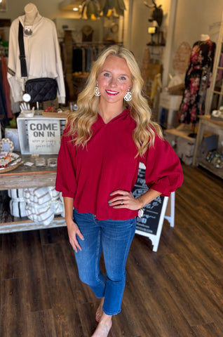 Textured V-neck Collared Blouse