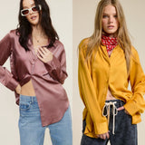 Satin Button-Down Long Sleeve